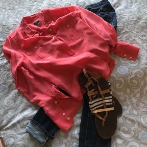 J crew silk coral button blouse small